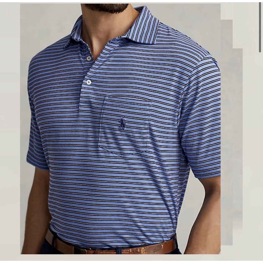 Polo Ralph‎ Lauren Performance Polo Shirt Men's 2XB Blue Striped Big & Tall Golf